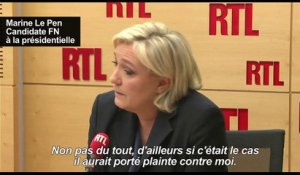 Le Pen ne se sent "pas du tout" visée par la plainte de Macron