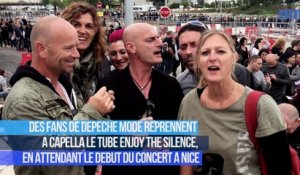 Des fans de Depeche Mode chantent "Enjoy the silence" en attendant le concert à Nice