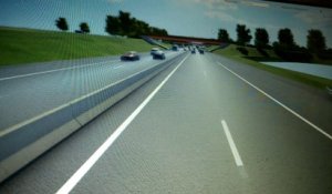 simulation 3D du projet d'autoroute A355. L'arrivée à la barrière de péage