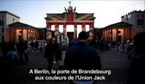Berlin : la porte de Brandebourg aux couleurs de l'Union Jack