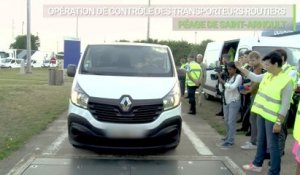 Opération de contrôle des transporteurs routiers en présence d'Elisabeth Borne