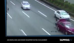 Un couple avec leur enfant échappent de peu à un violent accident (vidéo)