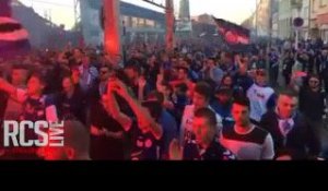 Cortège des supporters strasbourgeois avant RC Strasbourg - Olympique de Marseille