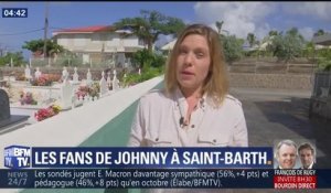 Des fans se recueillent sur la tombe de Johnny Hallyday à Saint-Bart