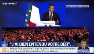 Macron devant les maires : "Ce que je vais vous dire aujourd'hui n'a pas vocation à vous satisfaire automatiquement (...) mais à être appliqué"