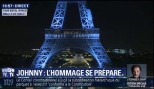 Le message "Merci Johnny" projeté sur la Tour Eiffel en hommage au chanteur
