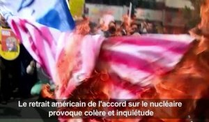Des Iraniens brûlent un portrait de Trump et un drapeau des USA