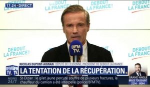 Nicolas Dupont-Aignan se défend de toute récupération: "Je n'ai jamais dit que les gilets jaunes, c'était debout la France uniquement"
