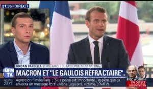 "Les Gaulois doivent lui répondre dans les urnes, aux élections européennes", a estimé le porte-parole du RN Jordan Bardella