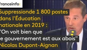 Suppression de 1 800 postes dans l'Éducation nationale en 2019 : "On voit bien que le gouvernement est aux abois et que maintenant il va taper dans le budget du ministère de l’Éducation nationale", estime Nicolas Dupont-Aignan