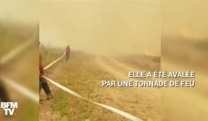 Ces pompiers canadiens luttent pour récupérer leur lance... avalée par une tornade de feu