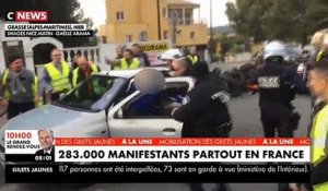 Gilets jaunes : Les images d'une interpellation musclée à Grasse quand on voiture fonce sur des policiers - Vidéo