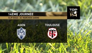 TOP 14 - Essai Denis MARCHOIS (SUA) - Agen - Toulouse - J14 - Saison 2018/2019