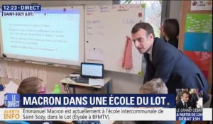 Les images de la visite surprise d'Emmanuel Macron dans une école de Saint-Sozy