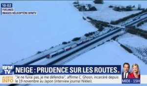 Des champs tout blancs, des camions bloqués... Les images de l'hélicoptère BFMTV au-dessus des Yvelines après les chutes de neige