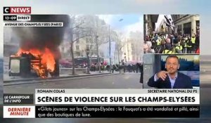 Gilets Jaunes : Au moins deux kiosques à journaux incendiés par des casseurs en début d'après-midi sur les Champs Elysées