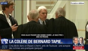 "Contents, ça va? Je vais être 5 ans en prison." Bernard Tapie interpelle les avocats des parties civiles à la sortie de son procès