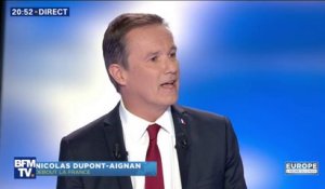 Ultime débat: Nicolas Dupont-Aignan veut "contrôler l'argent" donné par les Français à l'Union Européenne