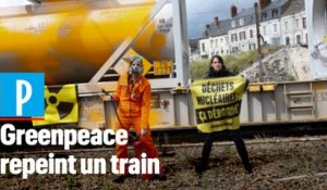 Greenpeace repeint un train transportant des déchets radioactifs