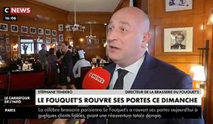 Regardez la pré-ouverture du Fouquets ce midi sur les Champs Elysées avant l'inauguration officielle demain, 4 mois après avoir été saccagé