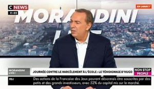 Journée contre le harcèlement scolaire: Le témoignage bouleversant d'Hugo, 20 ans, harcelé, ce matin dans "Morandini Live" - VIDEO