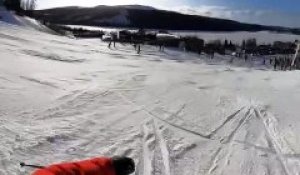 Un élan sur une piste de ski