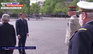 8-mai: Emmanuel Macron est arrivé sur la place de l'Étoile pour les commémorations