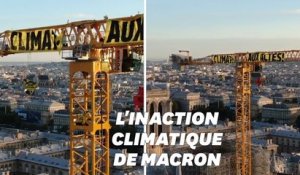 Greenpeace déploie une banderole sur une grue de Notre-Dame à 80m de hauteur