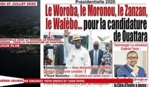 Le titrologue du lundi 27 juillet 2020/ Le woroba, le moronou, le zanzan... pour la candidature de Ouattara