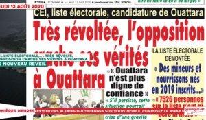 Le Titrologue du 13 Août 2020 : CEI, liste électorale,… très révoltée, l’opposition crache ses vérités à Ouattara