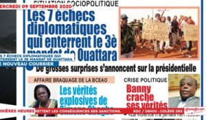 Le Titrologue du 09 Septembre 2020 : Les 7 échecs diplomatiques qui enterrent le 3e mandat de Ouattara