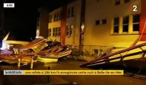 Tempête Alex - Regardez les premières images des dégâts de la nuit et en particulier dans le Morbihan avec une rafale de vent à 186 km/h en milieu de nuit à Belle-Ile-en mer