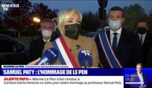 Conflans-Sainte-Honorine: Marine Le Pen rend hommage à Samuel Paty, "assassiné dans des conditions absolument épouvantables"