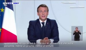 Emmanuel Macron demande "le port du masque systématique lorsqu'on se trouve à l'intérieur en présence d'une autre personne, même un proche"