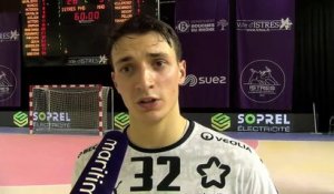 Yanis Lenne après la victoire de Montpellier Handball à Istres