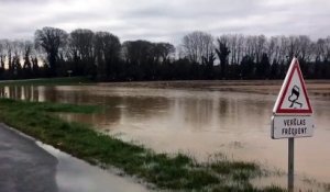 La route de Floudès inondée, jeudi 4 février 2021