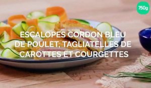 Escalopes cordon bleu de poulet, tagliatelles de carottes et courgettes sautées à l'huile                d'olive et ciboulette