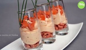 Verrines de mousse de saumon fumé et crevettes grises