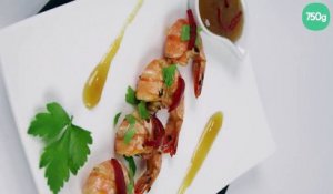 Gambas poêlées piment, ail et sauce gingembre