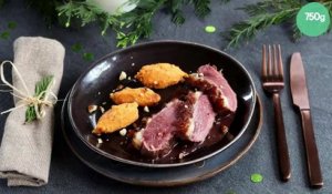 Magret de canard, sauce cacao et purée de patate douce