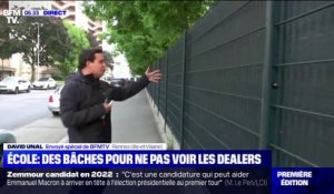 Des bâches installées sur les grilles d'une école à Rennes pour que les enfants ne voient plus les dealers