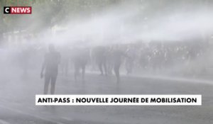 Manifestation anti-pass sanitaire : les manifestants repoussés des Champs-Elysées par des canons à eau