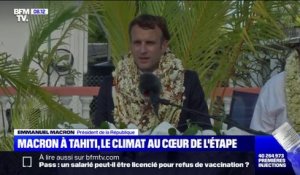 Emmanuel Macron aux Tuamotu: "Le destin commun du Pacifique (...) c'est de faire face au dérèglement climatique"