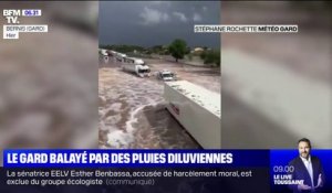 Orages dans le Gard: les images de l'A9 transformée en torrent d'eau