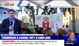 Hommage à Samuel Paty: le maire de Conflans-Sainte-Honorine dévoile un livre ouvert géant, symbole de la liberté d'expression