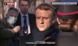 Emmanuel Macron se recueille devant la statue de Georges Clemenceau