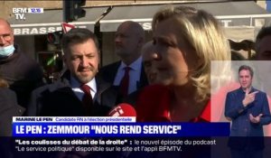 "En miroir, Éric Zemmour nous rend service": Marine Le Pen pointe "la brutalité des propositions" du polémiste