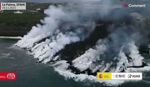 Impressionnantes images aériennes de la coulée de lave à La Palma