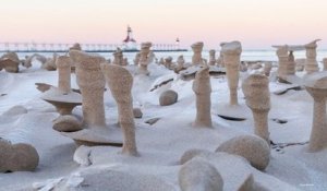 Un photographe capture de magnifiques sculptures de sable gelé le long du Lac Michigan