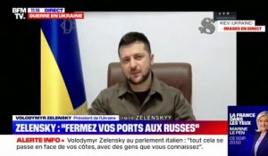 Volodymyr Zelensky appelle à "fermer les ports" aux Russes et à "bloquer les actifs" des oligarques devant le Parlement italien